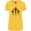 Three Grunge Crosses Gothic Womens Wider Cut T-Shirt Yellow
