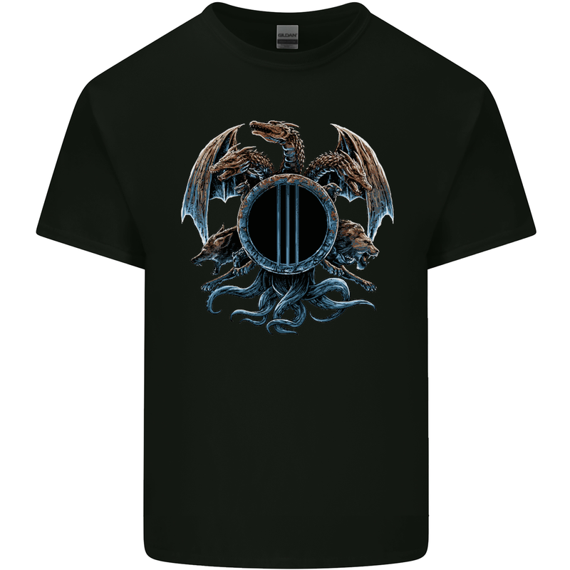 Three Headed Dragon Fantasy SCI-FI Mens Cotton T-Shirt Tee Top Black