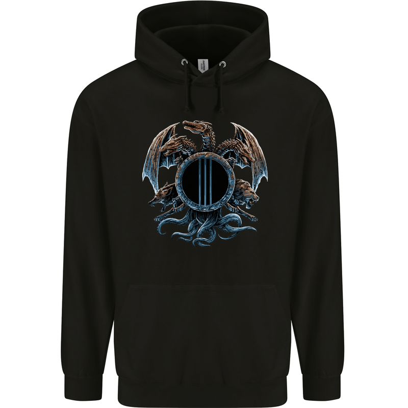 Three Headed Dragon Fantasy SCI-FI Mens Hoodie Black