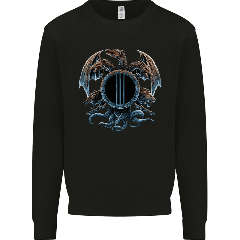 Three Headed Dragon Fantasy SCI-FI Mens Sweatshirt Jumper Black