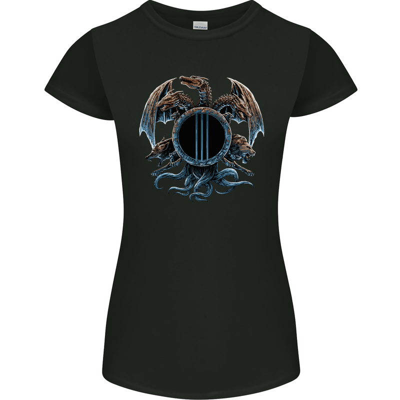 Three Headed Dragon Fantasy SCI-FI Womens Petite Cut T-Shirt Black