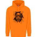 Three Skulls Demon Biker Gothic Tattoo Childrens Kids Hoodie Orange