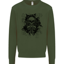 Three Skulls Demon Biker Gothic Tattoo Kids Sweatshirt Jumper Forest Green