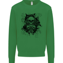 Three Skulls Demon Biker Gothic Tattoo Kids Sweatshirt Jumper Irish Green