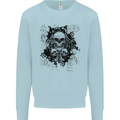 Three Skulls Demon Biker Gothic Tattoo Kids Sweatshirt Jumper Light Blue