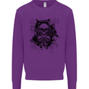 Three Skulls Demon Biker Gothic Tattoo Kids Sweatshirt Jumper Purple