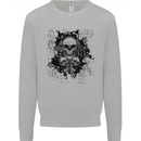 Three Skulls Demon Biker Gothic Tattoo Kids Sweatshirt Jumper Sports Grey
