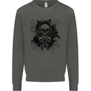 Three Skulls Demon Biker Gothic Tattoo Kids Sweatshirt Jumper Storm Grey