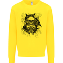 Three Skulls Demon Biker Gothic Tattoo Kids Sweatshirt Jumper Yellow