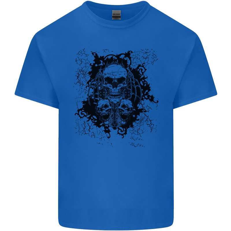 Three Skulls Demon Biker Gothic Tattoo Kids T-Shirt Childrens Royal Blue