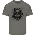 Three Skulls Demon Biker Gothic Tattoo Mens Cotton T-Shirt Tee Top Charcoal
