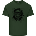 Three Skulls Demon Biker Gothic Tattoo Mens Cotton T-Shirt Tee Top Forest Green