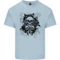 Three Skulls Demon Biker Gothic Tattoo Mens Cotton T-Shirt Tee Top Light Blue
