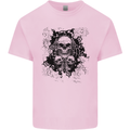 Three Skulls Demon Biker Gothic Tattoo Mens Cotton T-Shirt Tee Top Light Pink