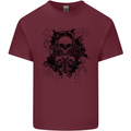Three Skulls Demon Biker Gothic Tattoo Mens Cotton T-Shirt Tee Top Maroon