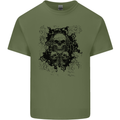 Three Skulls Demon Biker Gothic Tattoo Mens Cotton T-Shirt Tee Top Military Green