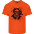 Three Skulls Demon Biker Gothic Tattoo Mens Cotton T-Shirt Tee Top Orange