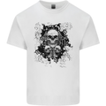 Three Skulls Demon Biker Gothic Tattoo Mens Cotton T-Shirt Tee Top White