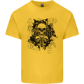 Three Skulls Demon Biker Gothic Tattoo Mens Cotton T-Shirt Tee Top Yellow
