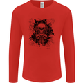 Three Skulls Demon Biker Gothic Tattoo Mens Long Sleeve T-Shirt Red