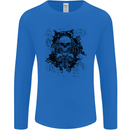 Three Skulls Demon Biker Gothic Tattoo Mens Long Sleeve T-Shirt Royal Blue