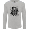 Three Skulls Demon Biker Gothic Tattoo Mens Long Sleeve T-Shirt Sports Grey
