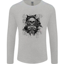 Three Skulls Demon Biker Gothic Tattoo Mens Long Sleeve T-Shirt Sports Grey