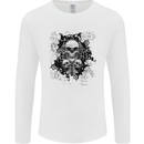 Three Skulls Demon Biker Gothic Tattoo Mens Long Sleeve T-Shirt White
