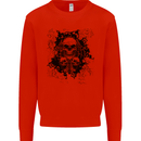 Three Skulls Demon Biker Gothic Tattoo Mens Sweatshirt Jumper Bright Red