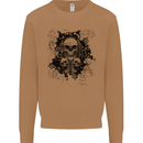 Three Skulls Demon Biker Gothic Tattoo Mens Sweatshirt Jumper Caramel Latte