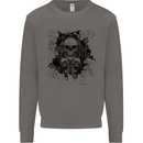 Three Skulls Demon Biker Gothic Tattoo Mens Sweatshirt Jumper Charcoal