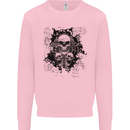 Three Skulls Demon Biker Gothic Tattoo Mens Sweatshirt Jumper Light Pink