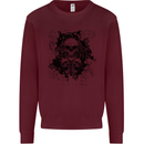Three Skulls Demon Biker Gothic Tattoo Mens Sweatshirt Jumper Maroon