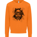 Three Skulls Demon Biker Gothic Tattoo Mens Sweatshirt Jumper Orange