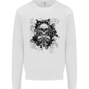 Three Skulls Demon Biker Gothic Tattoo Mens Sweatshirt Jumper White