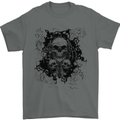 Three Skulls Demon Biker Gothic Tattoo Mens T-Shirt Cotton Gildan Charcoal