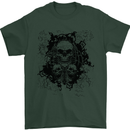 Three Skulls Demon Biker Gothic Tattoo Mens T-Shirt Cotton Gildan Forest Green