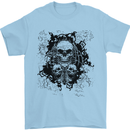 Three Skulls Demon Biker Gothic Tattoo Mens T-Shirt Cotton Gildan Light Blue