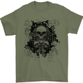 Three Skulls Demon Biker Gothic Tattoo Mens T-Shirt Cotton Gildan Military Green