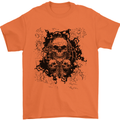 Three Skulls Demon Biker Gothic Tattoo Mens T-Shirt Cotton Gildan Orange