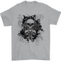 Three Skulls Demon Biker Gothic Tattoo Mens T-Shirt Cotton Gildan Sports Grey