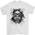Three Skulls Demon Biker Gothic Tattoo Mens T-Shirt Cotton Gildan White