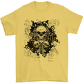 Three Skulls Demon Biker Gothic Tattoo Mens T-Shirt Cotton Gildan Yellow