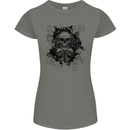 Three Skulls Demon Biker Gothic Tattoo Womens Petite Cut T-Shirt Charcoal