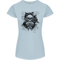 Three Skulls Demon Biker Gothic Tattoo Womens Petite Cut T-Shirt Light Blue