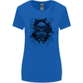 Three Skulls Demon Biker Gothic Tattoo Womens Wider Cut T-Shirt Royal Blue