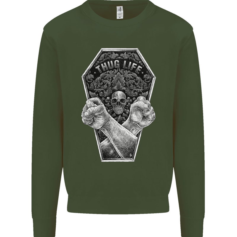 Thug Life Skulls Kids Sweatshirt Jumper Forest Green