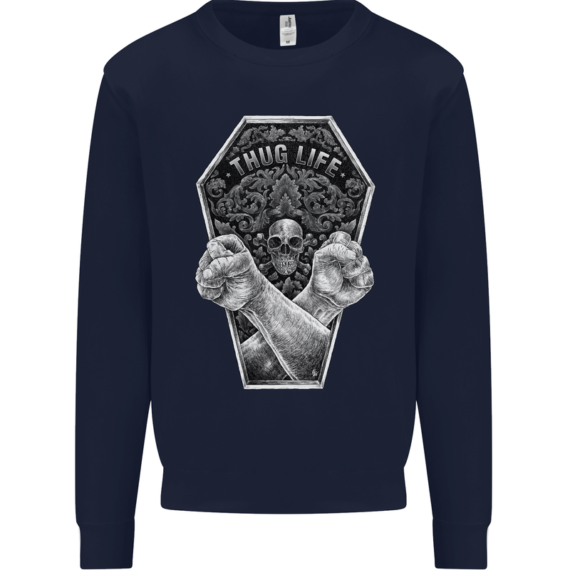 Thug Life Skulls Kids Sweatshirt Jumper Navy Blue