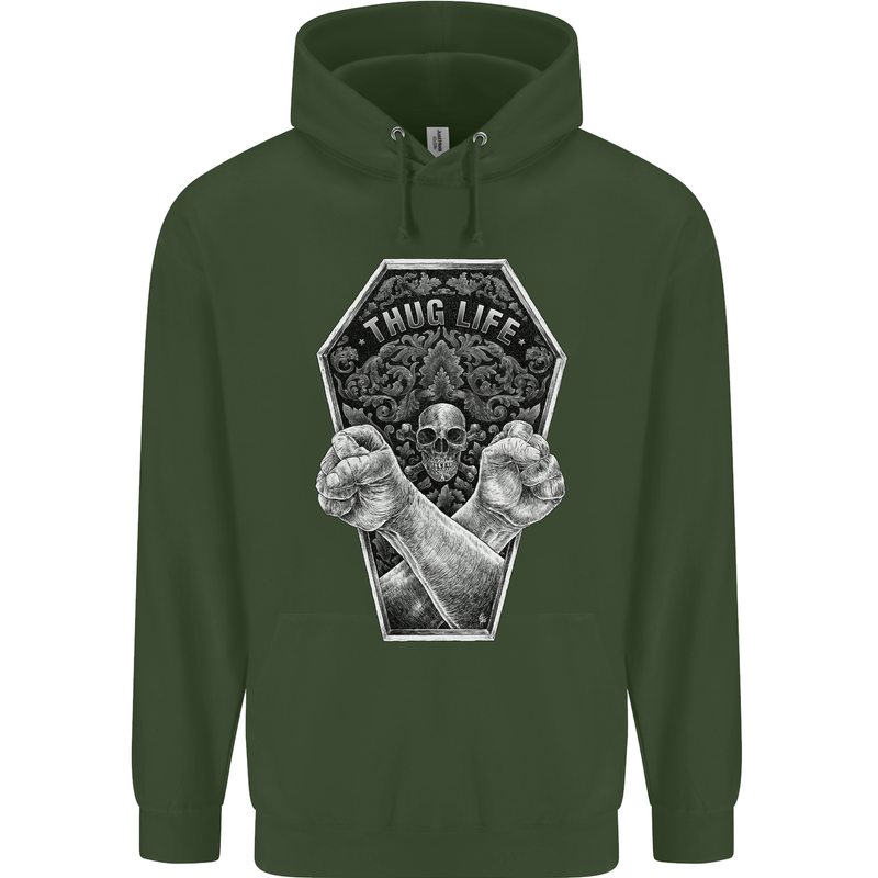Thug Life Skulls Mens 80% Cotton Hoodie Forest Green