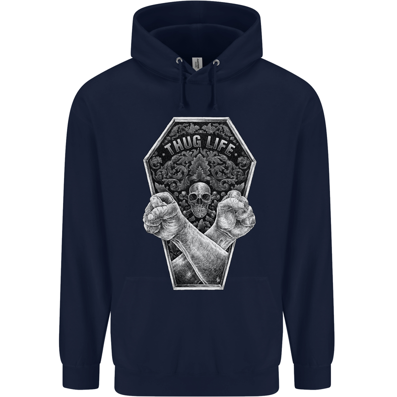 Thug Life Skulls Mens 80% Cotton Hoodie Navy Blue